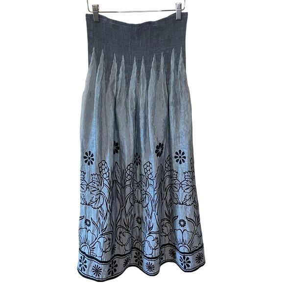 Lapis Cottage Strapless Smocked Top Boho Gray Silver Floral Midi Dress/ Skirt OS - Picture 1 of 12